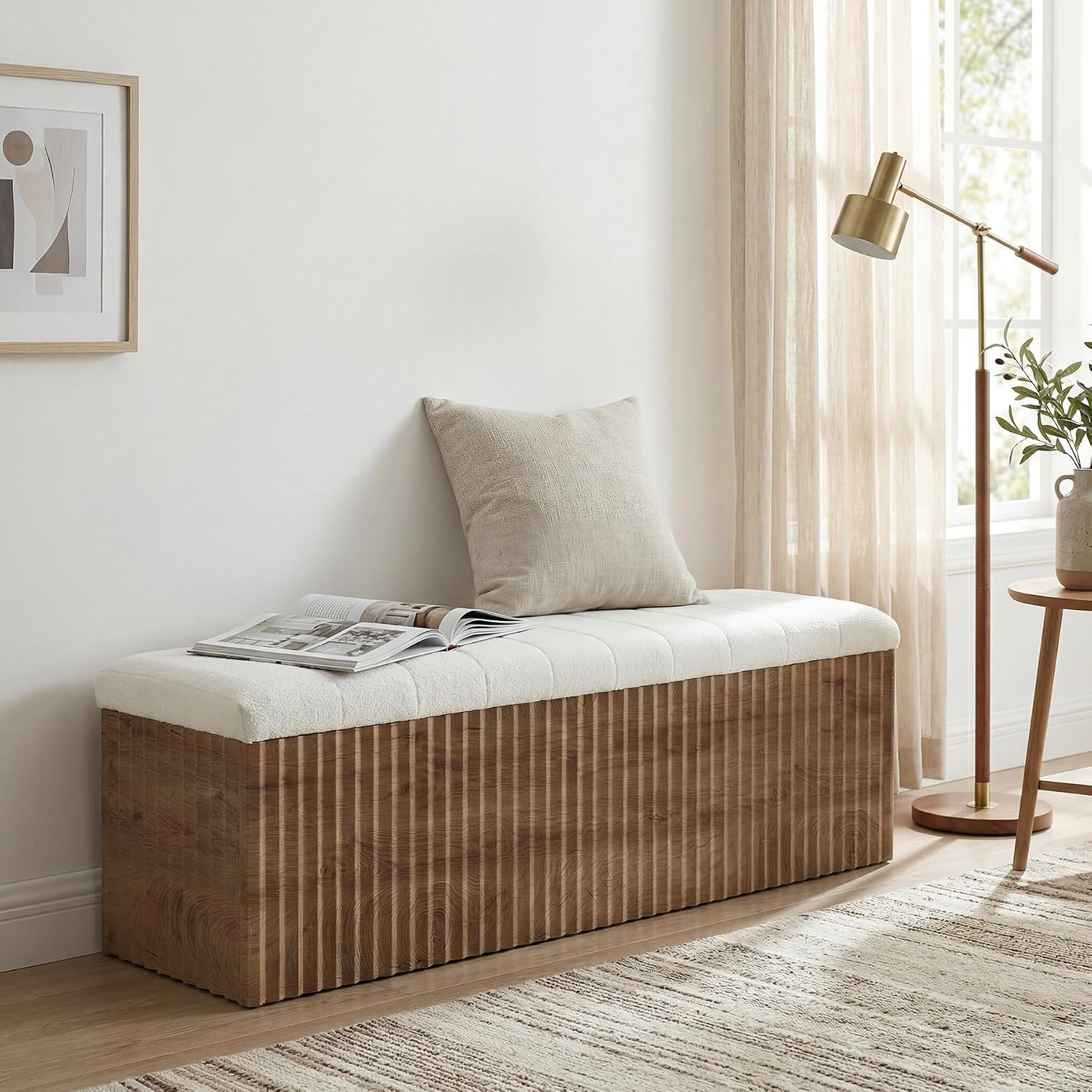 Farmhouse Upholstered Storage Entryway Bench