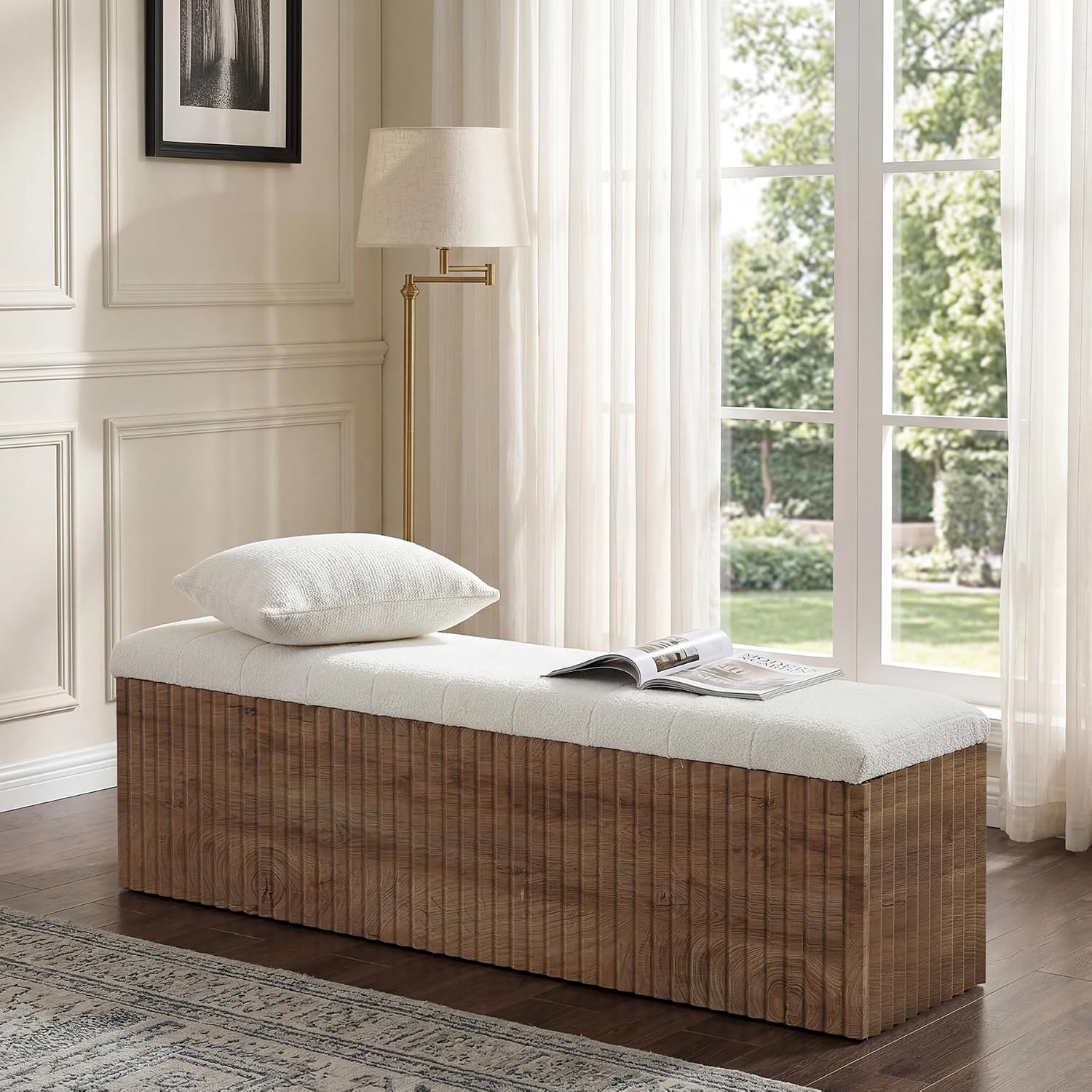 Farmhouse Upholstered Storage Entryway Bench