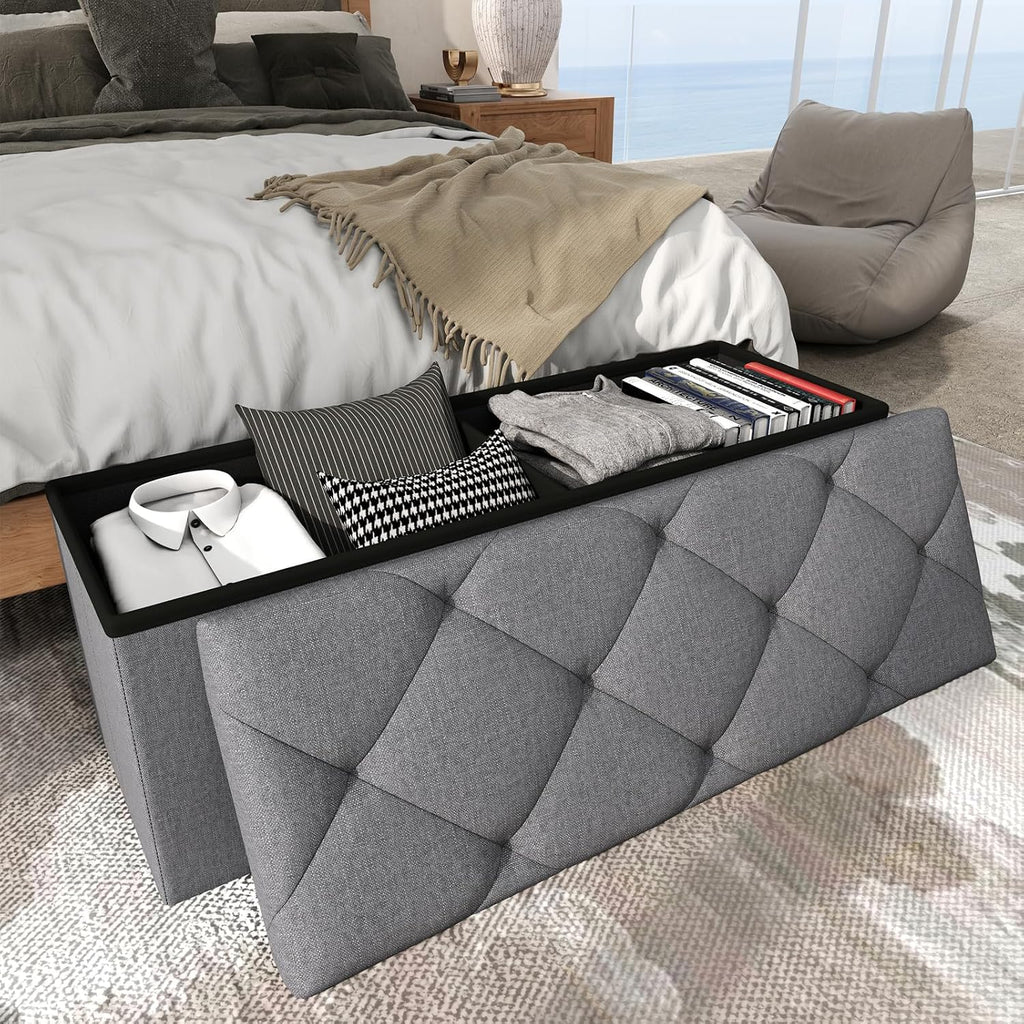 Dark‑Gray Folding Storage Ottoman Bench