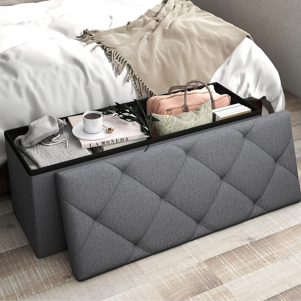 Dark‑Gray Folding Storage Ottoman Bench