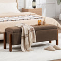 Brown Fabric Storage Ottoman Bench with Walnut Legs