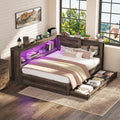 Gray Corner Bed Frame with Bookcase, Drawers & RGB LED Lights