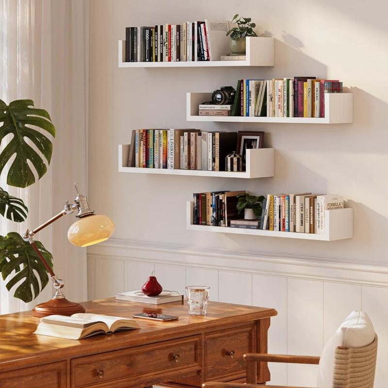 White U‑Shaped Floating Wall Bookshelves Set of 4